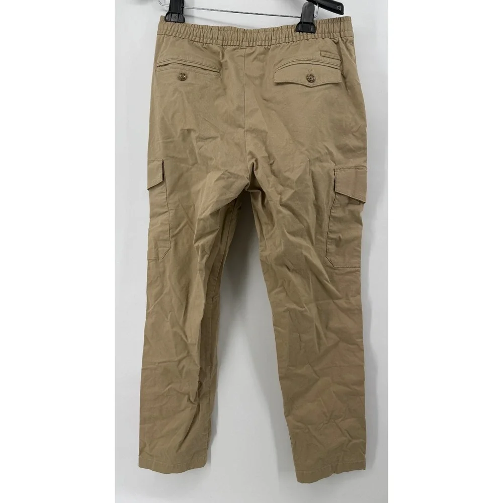 Michael Kors Men Khaki Cargo Pants Tan 32/30 CR3301W6W8 Elastic Waist Drawstring